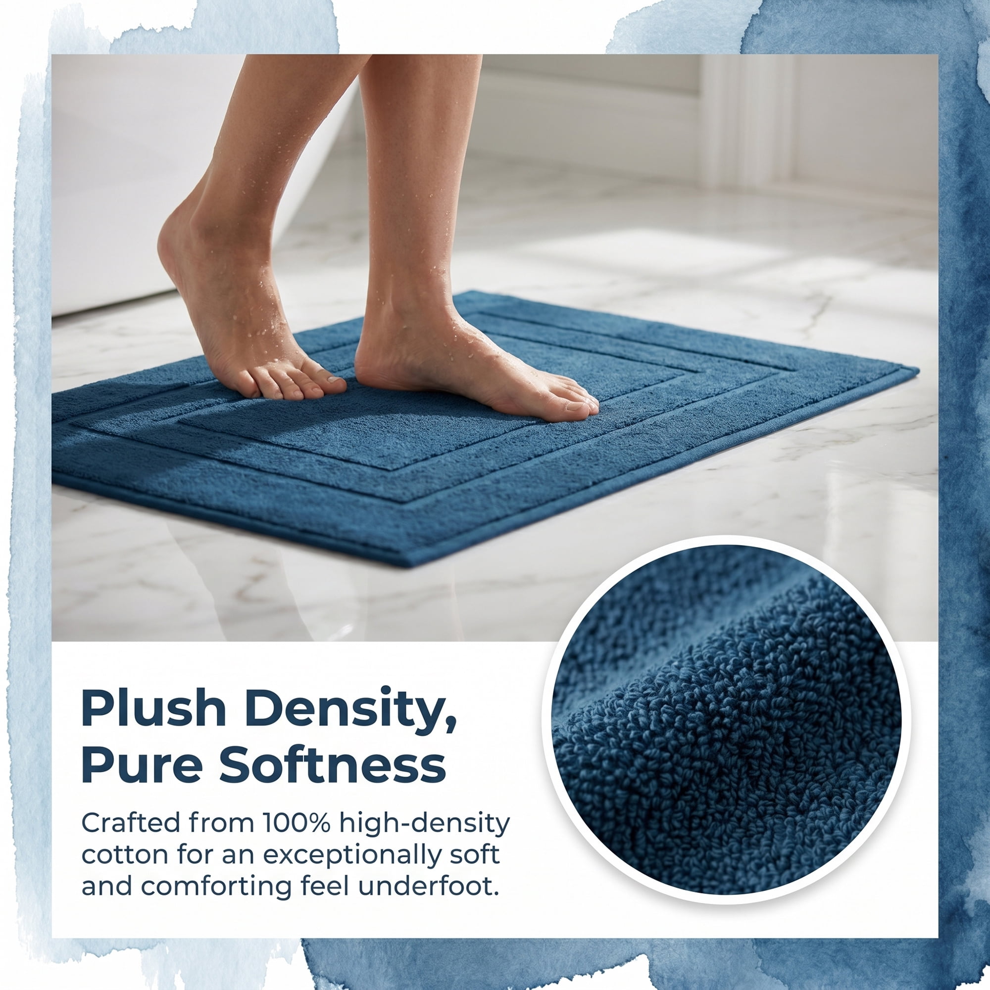 Unique Bargains Cotton Ultra Absorbent Quick Dry Washable Towel Bath Mat Navy Blue