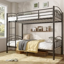 Twin over Twin Bunk Bed Frame, Convertible to 2 Separate Twin Beds, Metal Bed Frame with Removable Ladder & Guardrails, Space Saving Design (Black)