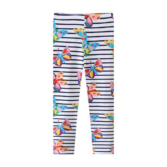 Esaierr Girls Warm Leggings for Toddler Baby Kids Black White Striped Outer Wear Anti-Mosquito Long Pants for 2-7 Years Old Spring Autumn Cotton Leggings