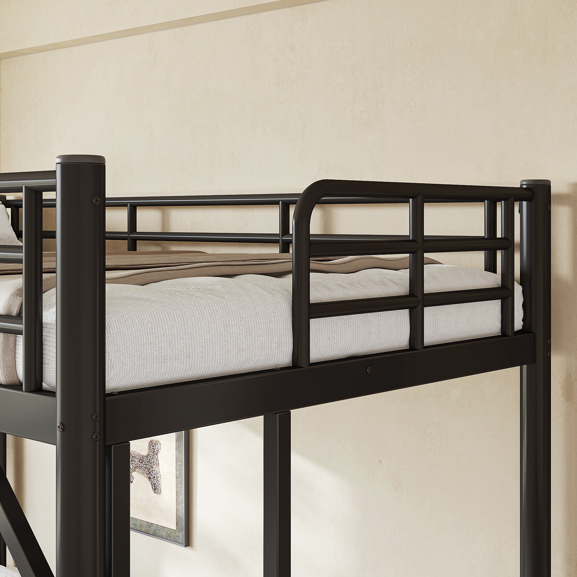 Mintazer Twin XL Metal Loft Bed Frame with Side Ladders & Guardrails for Teens Adults, No Box Spring Needed, Black