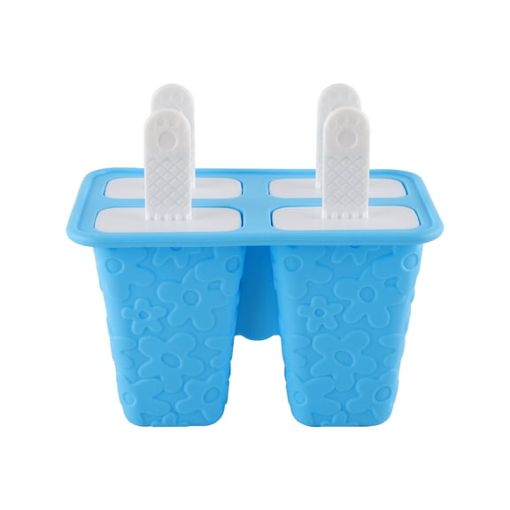 Embossed Flower Silicone Ice Pop Molds - Reusable & Dishwasher Safe, Blue