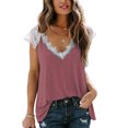 thumbnail image 2 of Pompotops Mode Femme Col Rond Manches Courtes Hauts en Dentelle T-Shirt Tees Ample Court, 2 of 4