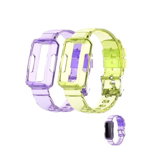 HYRACPO [2-Pack] Soft TPU Bands Compatible for Inspire 3, Replacement Watch Strap in Purple & Yellow-Green, Transparent Style