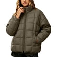 thumbnail image 2 of Mifsaly Quilted Puffer Jacket for Women Stand Collar Zip Up Long Sleeve Oversized Lightweight Winter Coat Fall Cold Weather Casual Warm Outerwear with Pockets Army Green,XL, 2 of 8