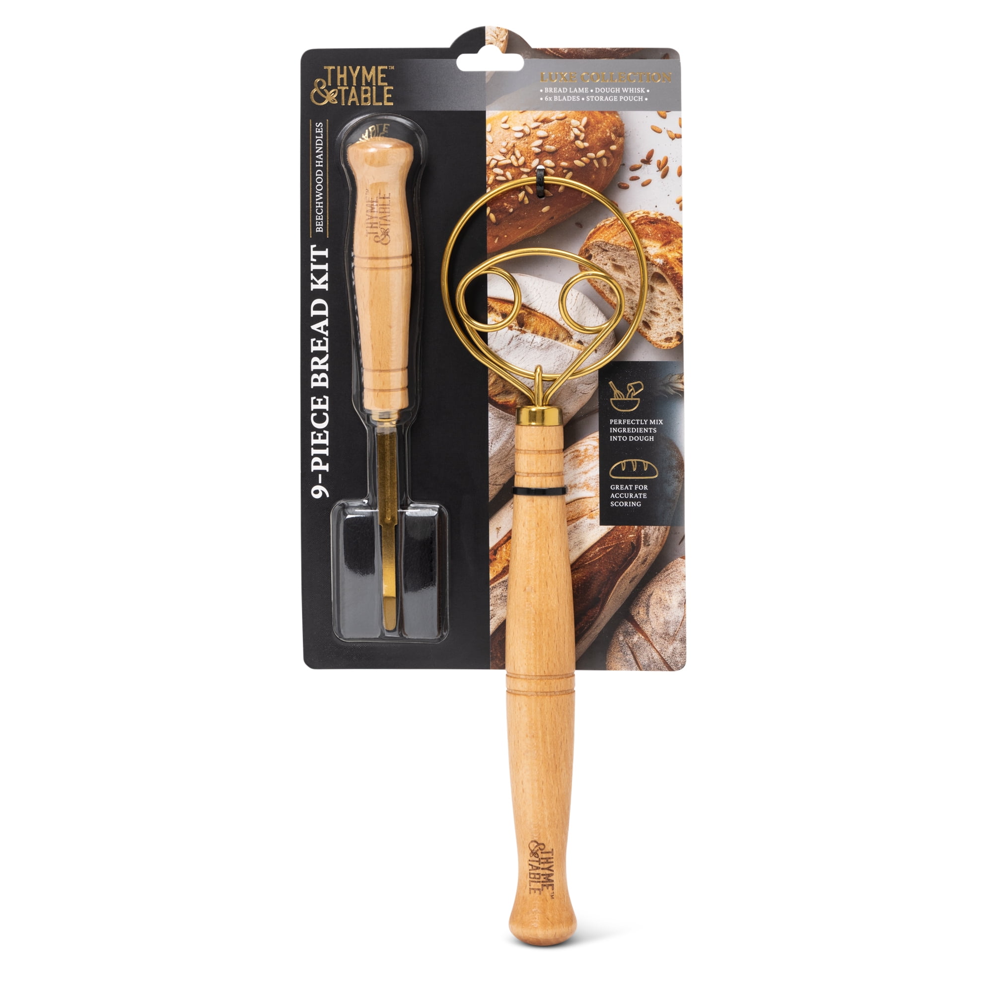 Thyme & Table Bread Kit with Dough Whisk and Bread Lame for