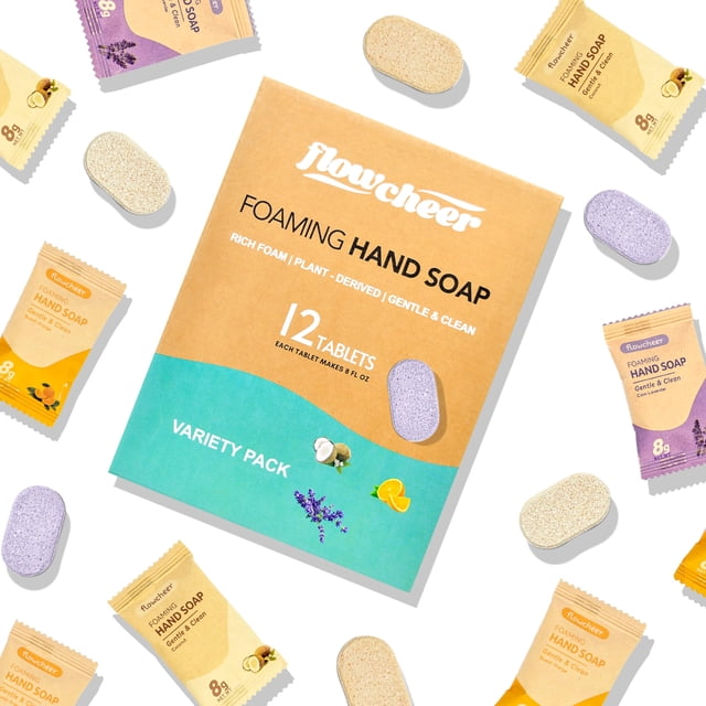 Recambios para tabletas de jabón de manos espumoso flowcheer, paquete de 12, hace 96 fl oz (12 botellas de 8 fl oz), pastillas de recambio de jabón con fragancia variada para usar con dispensador de j