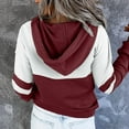 thumbnail image 3 of UAMVSH Women's Casual Hoodies Trendy Color Block Long Sleeve Drawstring Hooded Sweatshirts with Pockets 1/4 Zip Hooded Pullover Tops(Small,Wine 1), 3 of 6