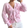 thumbnail image 3 of Cárdigan de Punto Grueso con Lazo para Mujer, Abierto Al Frente, , de Larga, con Botones, para Invierno. Rosa S, 3 of 10