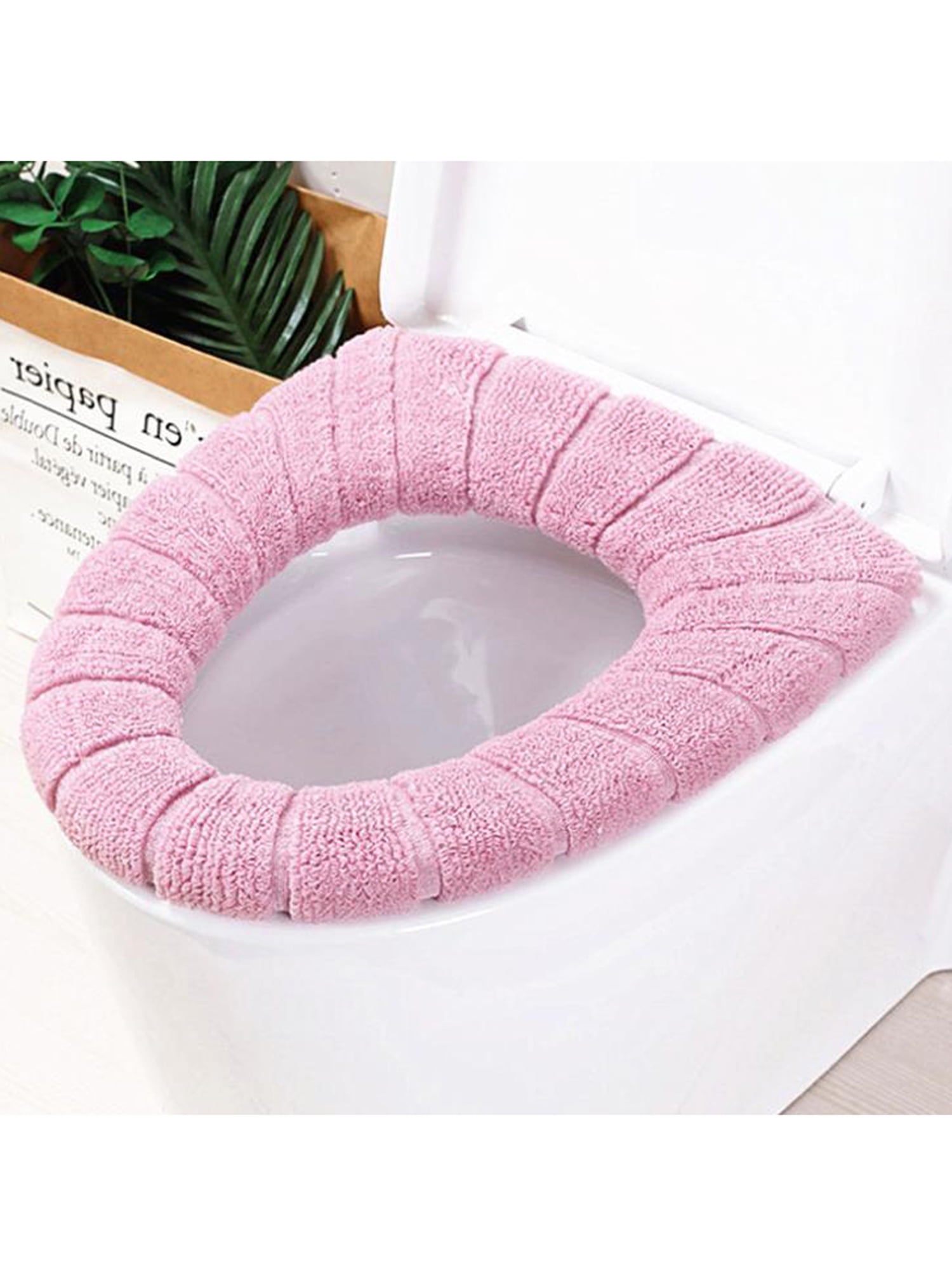 XINFAWE Soft Warm Toilet seat Cover Cushion Thicken Closestool Mat Stretchable Washable Universal Toilet Seat Mat Button Style Toilet Seat Cushion Pad. Brown