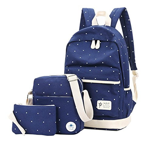 Kingree Set of 3 Backpack, Teens School Backpack Set Canvas Girls