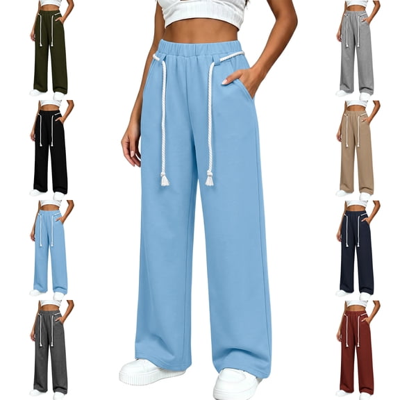 MLCDZ Wide Leg Sweat Pants for Womens Elastic High Waisted Baggy Sweatpants Casual Lightweight Loose Drawstring Workout Sports Pants with Pockets