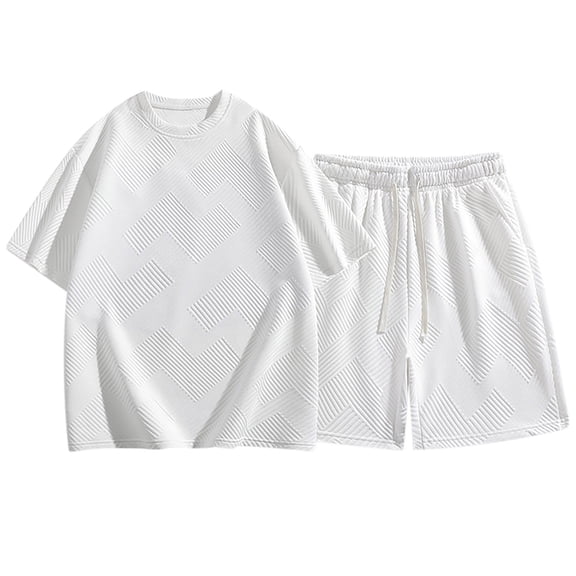 Hrsba Mens Short Set, Solid Color Short Sleeve and Shorts Summer Casual Matching Set