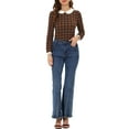 thumbnail image 2 of INSPIRE CHIC Women's  Peter Pan Collar Contrast Long Sleeve Shirt M Browns, 2 of 5