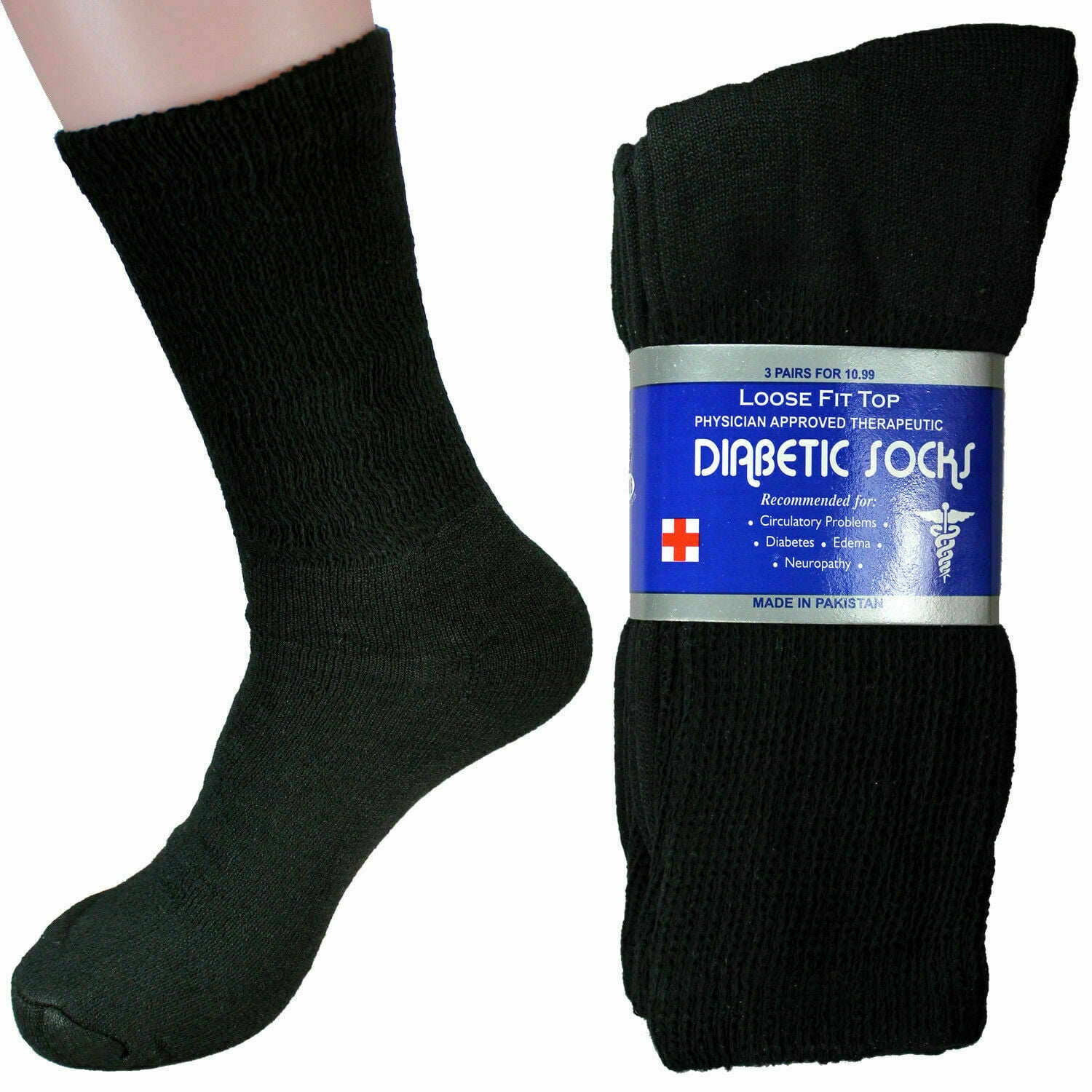 New Black 3-12 Pairs Men Diabetic Crew Circulatory Health Socks Cotton Size 9-15 