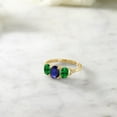 thumbnail image 4 of Gem Stone King 10K Yellow Gold 3-Stone Diamond Engagement Ring 1.29 Ct Oval Blue Sapphire Green Simulated Emerald (Size 8), 4 of 4
