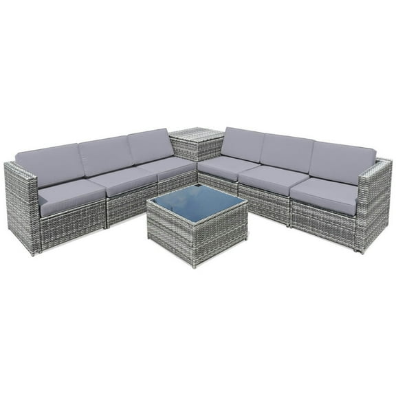 YYAo Patio Furniture Set, Outdoor Patio Set,8 Pieces Wicker Sofa Rattan Dining Set Patio Furniture with Storage Table-Gray