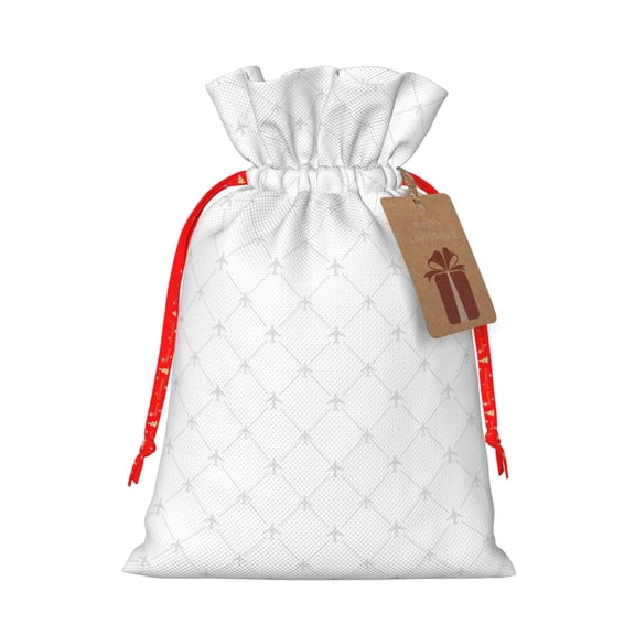 Fuzoiu Travel Around The World Airplane Print Christmas Gift Bag,Burlap Gift Bag with Drawstring Closure & Hang Tag,Perfect for Holidays, Birthdays, and Special Occasions-Small