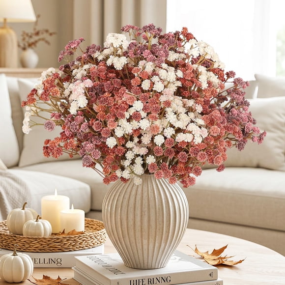 Flores artificiales de color naranja otoñal con forma de aliento para bebés, 10 unidades, para decoración