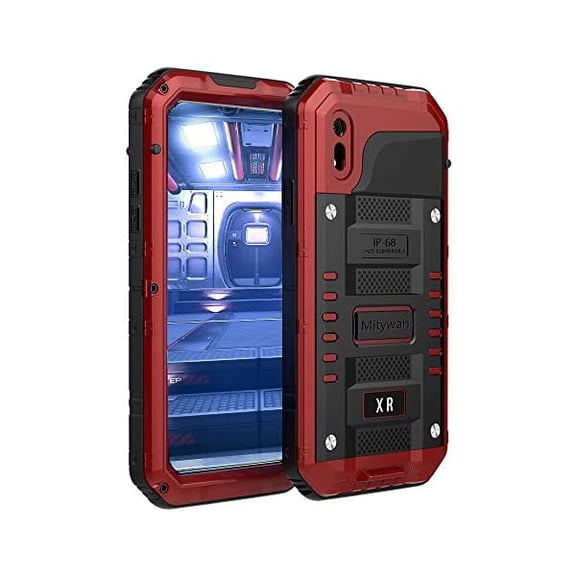 Waterproof Case for iPhone XR, Heavy Duty Military Grade Shockproof Case with Built-in Screen Protector, Full Body Underwater Protective Metal Case 6.1 inch, Red