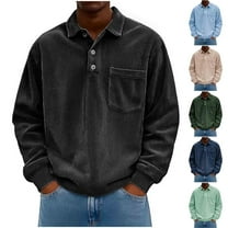 Jinhomg Men's Corduroy Shirts Casual Long Sleeve Polo Shirt Half Button Neck Golf Tops Fall Spring Work Collared Shirts with Pocket
