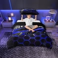 thumbnail image 2 of Erosebridal Speed Sports Car Twin Bedding for Kids Boys, Neon Blue Honeycomb Duvet Cover Set, Black Reversible, 1 Duvet Cover and 1 Pillowcase (No Comforter), 2 of 5