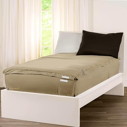 Twin Size Zipper Fitted Sheets - Includes 2 Zip-On Sheets & 1 Fitted Sheet Base - 8” Inch Deep Pockets - Extra Soft & Breathable Cotton 600 TC Fitted Sheet - Baige$$Bedding
