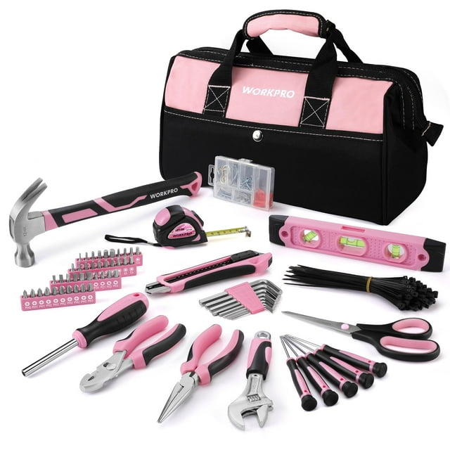 Kit de herramientas WORKPRO Pink de 263 piezas con bolsa de almacenamiento para reparaciones en el hogar