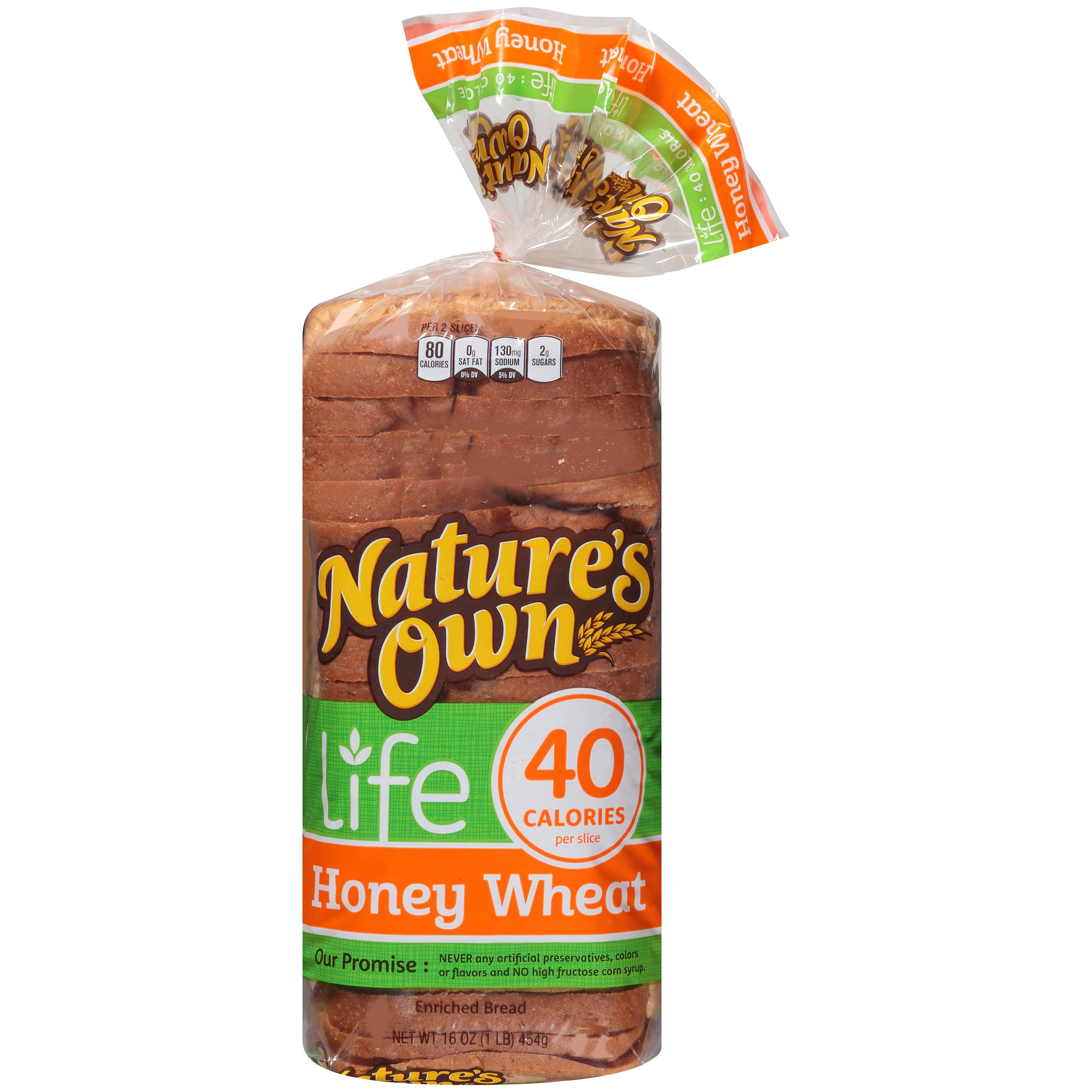 Natures Own Life 40 Calorie Honey Wheat Bread 16 Oz Bag Walmart Com.