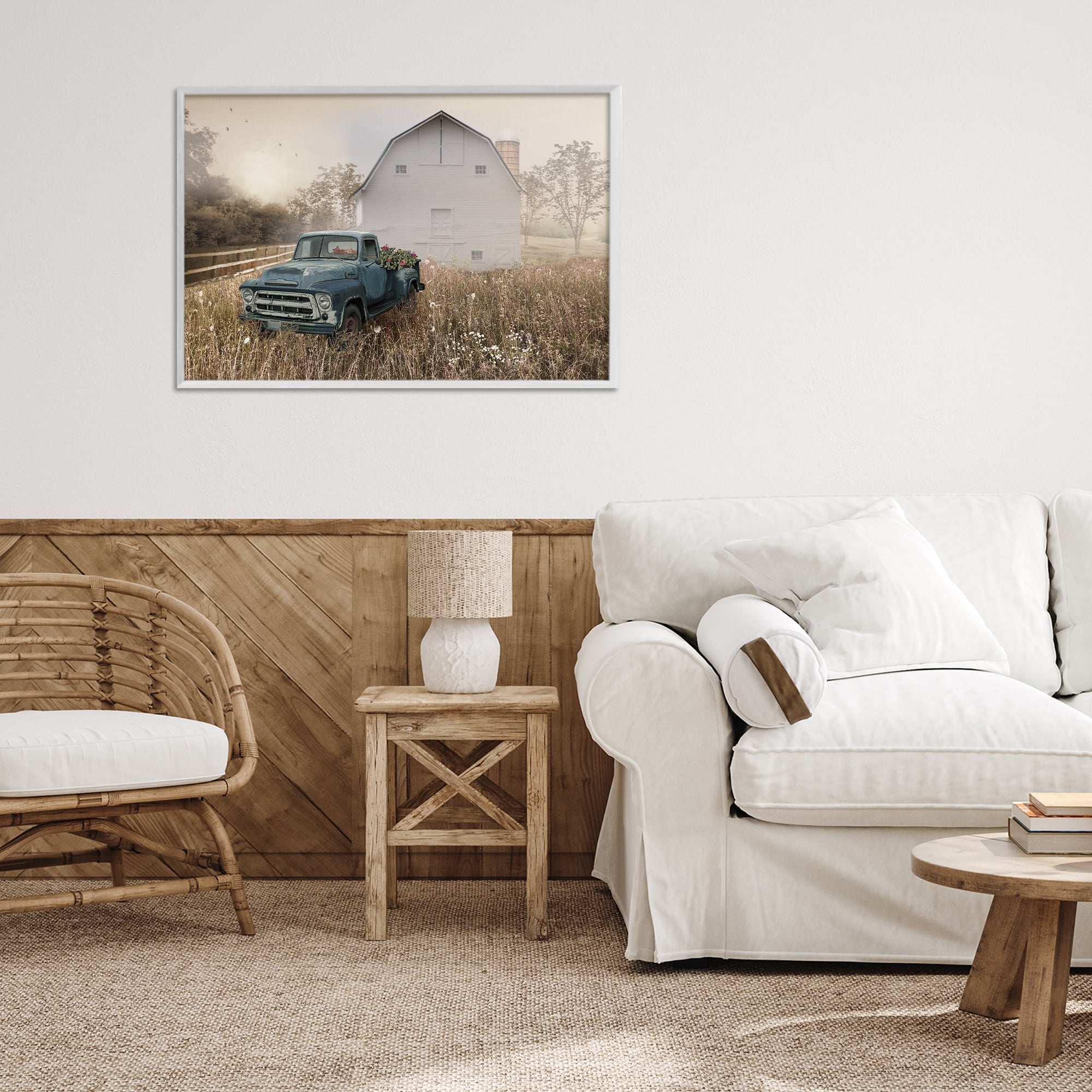 Stupell Industries Vintage Pickup in Wildflowers White Framed Giclee Art, design by Nan