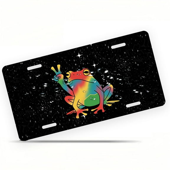Peace sign Rainbow Frog Funny Personalized License Plate Rust-proof Stainless Steel Metal License Plate Suitable For Men And Women 12.2" x 6.2"