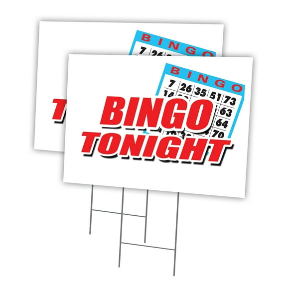 BINGO TONIGHT 2 Pack Of 12" x 16" Yard Sign & Stake | Advertise Your Business | Stake Included Image On Front Only | Made in The USA