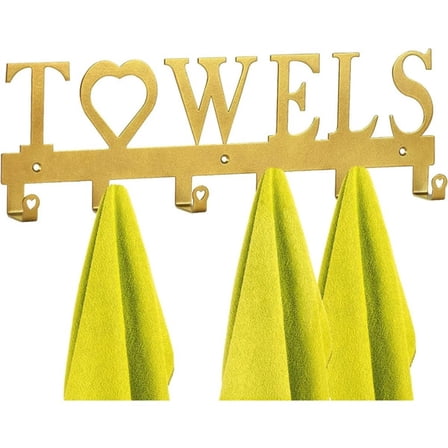 Gold Wall-Mounted Towel Rack with 6 Hooks – Stylish Metal Storage for Bathroom, Bedroom, or Kitchen