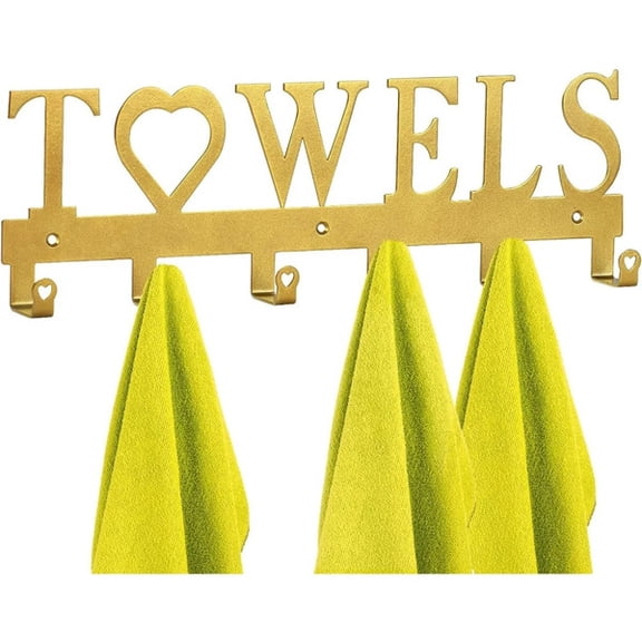Gold Wall-Mounted Towel Rack with 6 Hooks – Stylish Metal Storage for Bathroom, Bedroom, or Kitchen