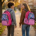 thumbnail image 3 of Xixirimido 17inch Backpack for Kids Multi-pocket School Bag for Boys Girls Large Capacity Bookbag for Preschool Kindergarten Elementary Students, Space Rocket Planet Pink Gingham, 3 of 8
