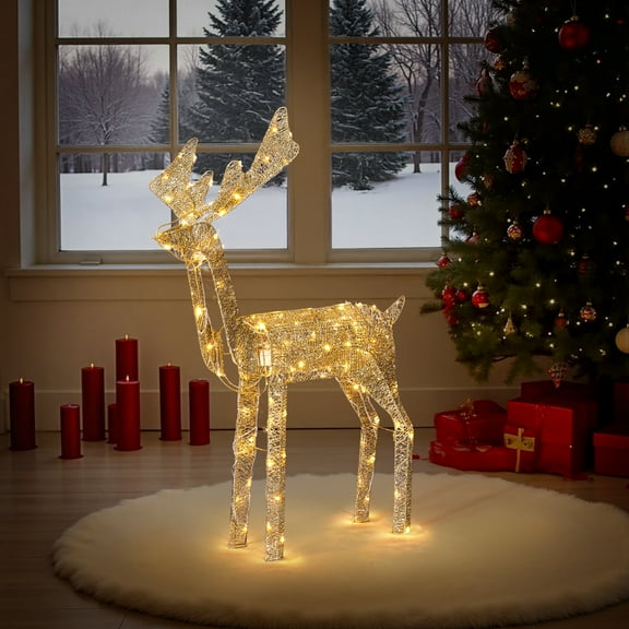 Zimtown 4FT Christmas Reindeer Set Lighted Outdoor Yard Decoration Lighted and Moving Head