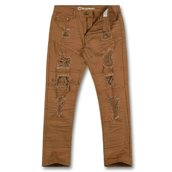 Argonaut Nations Men Skinny Fit Denim Ripped Jeans (Wheat)