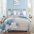 thumbnail image 1 of Juego de edredón Luxudecor Floral, tamaño queen, azul, 7 piezas, 1 of 7