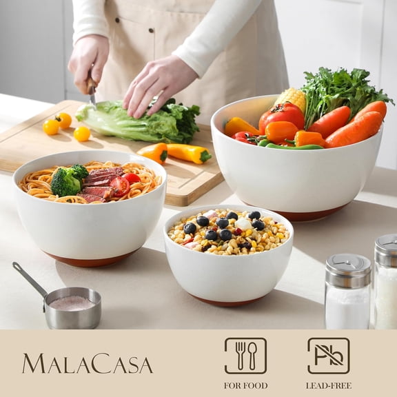 Ceramic Mixing Bowls Set of 3, Large Serving Bowls for Cooking, Baking, Salad, Soup, Popcorn, Pasta, Oven & Dishwasher Safe