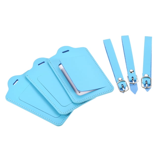 Equipaje Etiqueta PU Soportes 12x7cm Equipaje Etiqueta Identificador con Correas para Mochila Viaje Bolso Maleta Claro Azul Paquete de 3