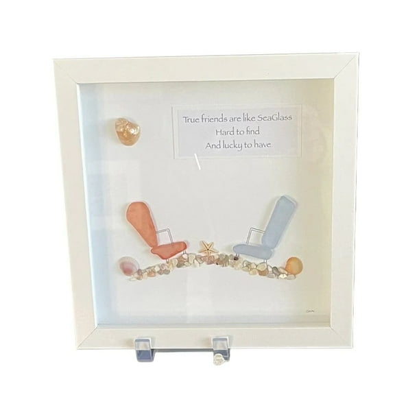 UYUH Handmade Sea Glass Wall Art Friendship Beach Theme Decor with Driftwood Frame | Unique Recycled Glass Mosaic Gift for Best Friends
