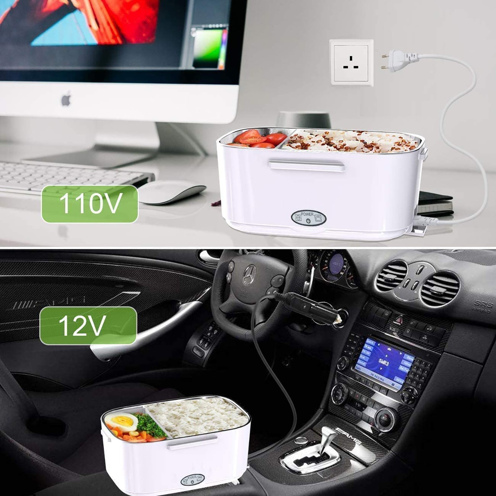 Dengmore 1.5L Stainless Steel Portable Electric Lunch Box, Food Warmer For Men Women Car Office Gray