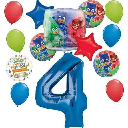 Anagram PJ Masks 4th Birthday Party Supplies Gekko Owlette Catboy Balloon Bouquet Decorations