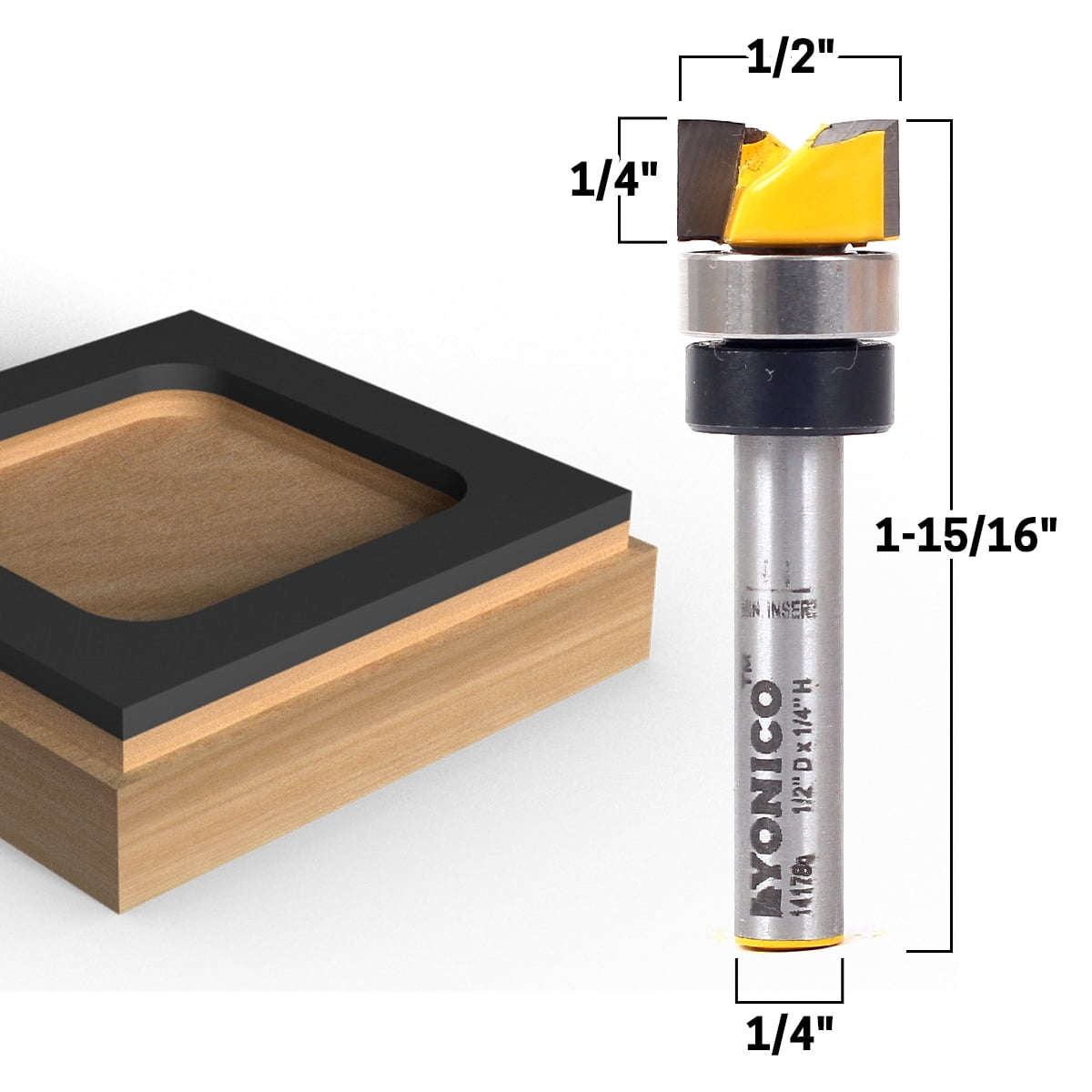 4 Bit 1/2" Diameter Flush Trim Template Router Bit Set - 1/4" Shank - Yonico 14422q