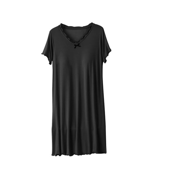 Levmjia Cotton Nightgowns For Women Sleep Dress Short Sleeve V-Neck Soft Comfortable Loose Fit Sleepwear for Home Casual Summer Nightshirt 2 Pack
