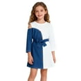 thumbnail image 3 of WMQPNNS Girls Denim Overall Dress Blue Dress for Age 5-6 Years Color Block Jeans Patchwork Casual Dress Cold Shoulder Long Sleeve Button Dress, 3 of 5