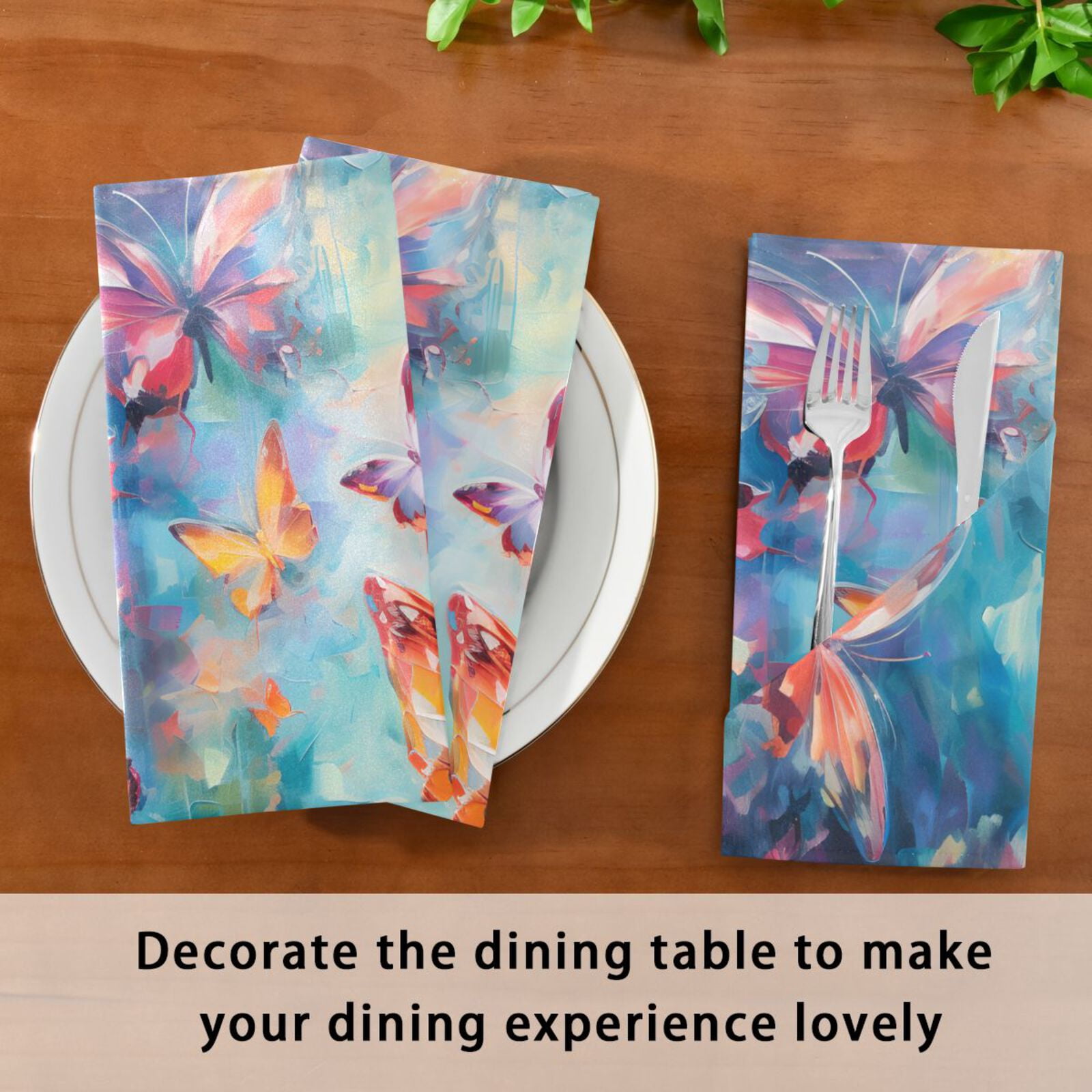 JSTEL Butterfly Painting Cloth Napkins Set of 6, 20x20 Inch Washable and Reusable Napkin for Decoupage Dinner Party Everyday Use