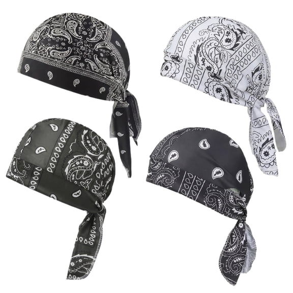 4 Pack Paisley Bandana Cap Set Adjustable Tie Head Wrap Breathable Pirate Skull Cap Cycling Headwear for Fitness Riding Travel Streetwear and Everyday Wear