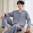 thumbnail image 1 of Pijamas de hombre de manga larga de algodón de primavera y otoño de verano para hombre de algodón de hombre de mediana edad cárdigan verde fino conjunto de ropa para el hogar, 1 of 6