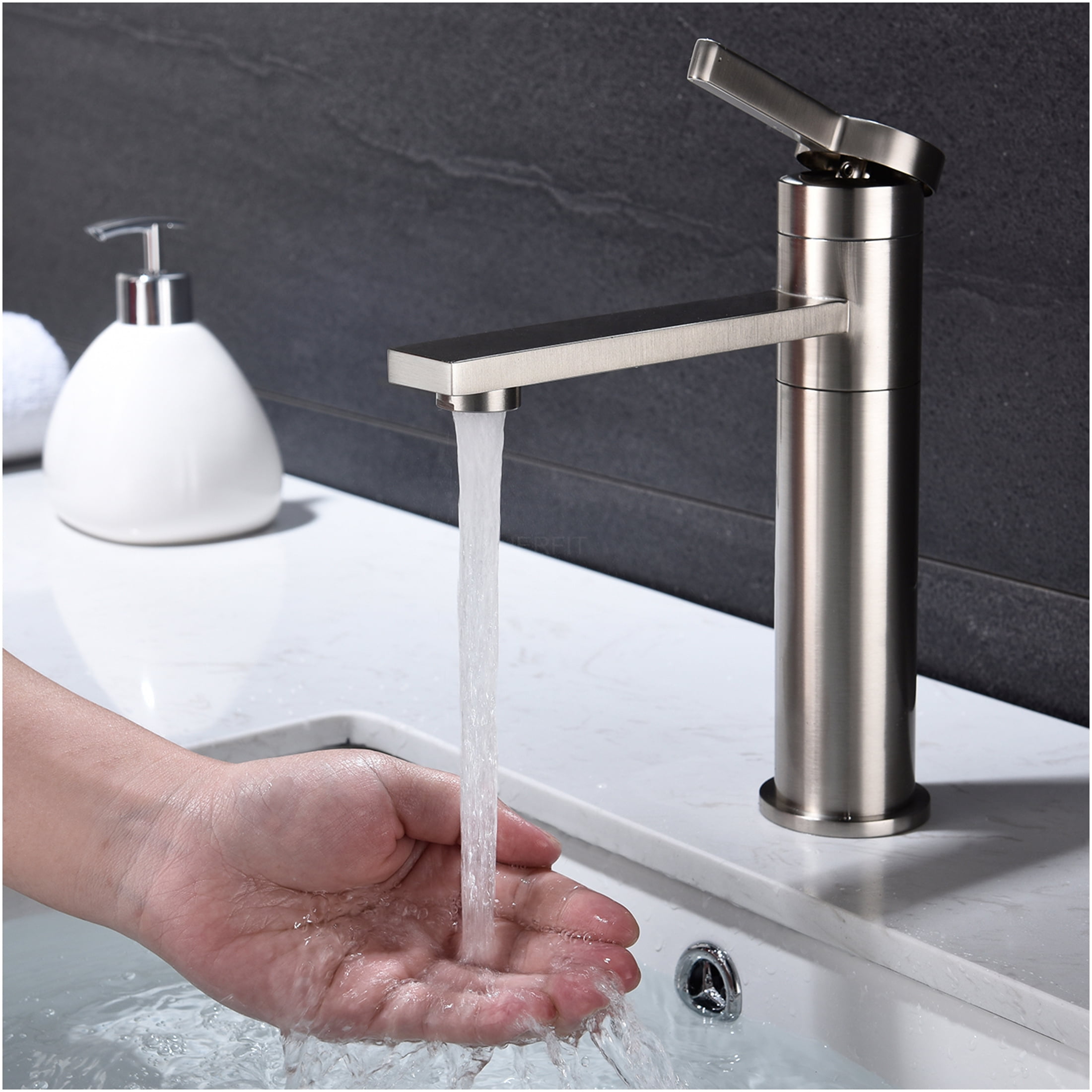 JERFIT Single Handle Bathroom Sink Faucet, Brushed Nickel Vanity Faucet for Single Hole Mount, Stainless Steel, Spot and Fingerprint Resistant