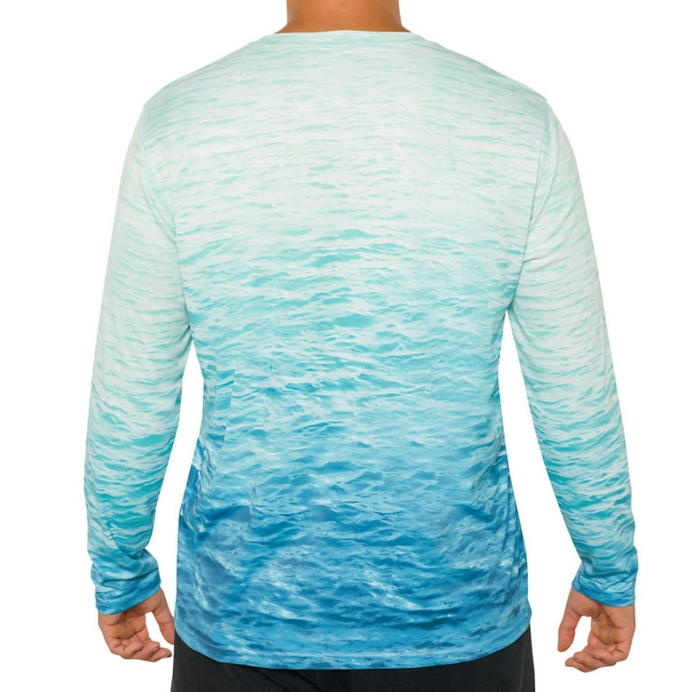 Reel Life Men's Sun Defender Lightweight Long Sleeve UV T-Shirt (Real  Waves, L)
